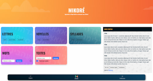 Capture d'écran de l'application web Mikoré, projet sélectionné par Webcover lors de la session Pro Bono de 2022